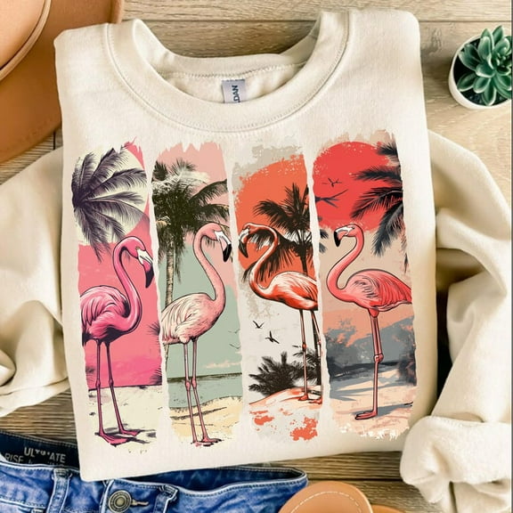 Flamingo Summer Sweatshirt, Funny Pink Summer Shirt, Vintage Girly Summer Sweatshirt, Retro Beach Shirt, Cute Vacation Gift