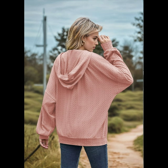 Sudadera con Capucha y Cremallera de Larga, Color Rosa, Talla M