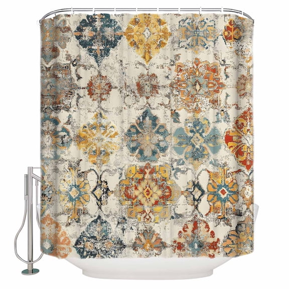 Small Stall Shower Curtain 36x72 Inch Narrow Half Size Farmhouse Morocco Bath Curtains Bathroom Decor Boho Abstract Shabby Texture Art Waterproof Fabric Shower Curtain Set with Hooks 36 Inch