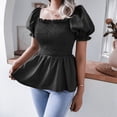 thumbnail image 2 of Women's Puff Short Sleeve Square Neck Shirred Ruffle Smocked Peplum Blouse Tops Shirt Cute Babydoll Tops Blouses, 2 of 5