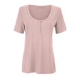 thumbnail image 3 of Short Sleeve T Shirt Womens Solid Color Womens Basic Sexy Low Cut Button Down Tight Slim Fitted Tee Tops T Shirts, 3 of 6
