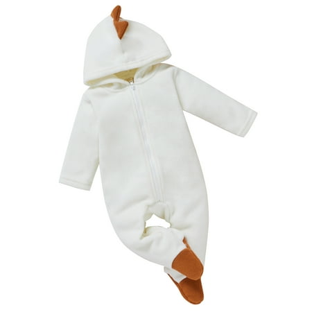 

IZhansean Infant Baby Girls Boys Hooded Jumpsuit Winter Warm Polar Fleece Long Sleeve Dinosaur Footed Romper White 6-9 Months
