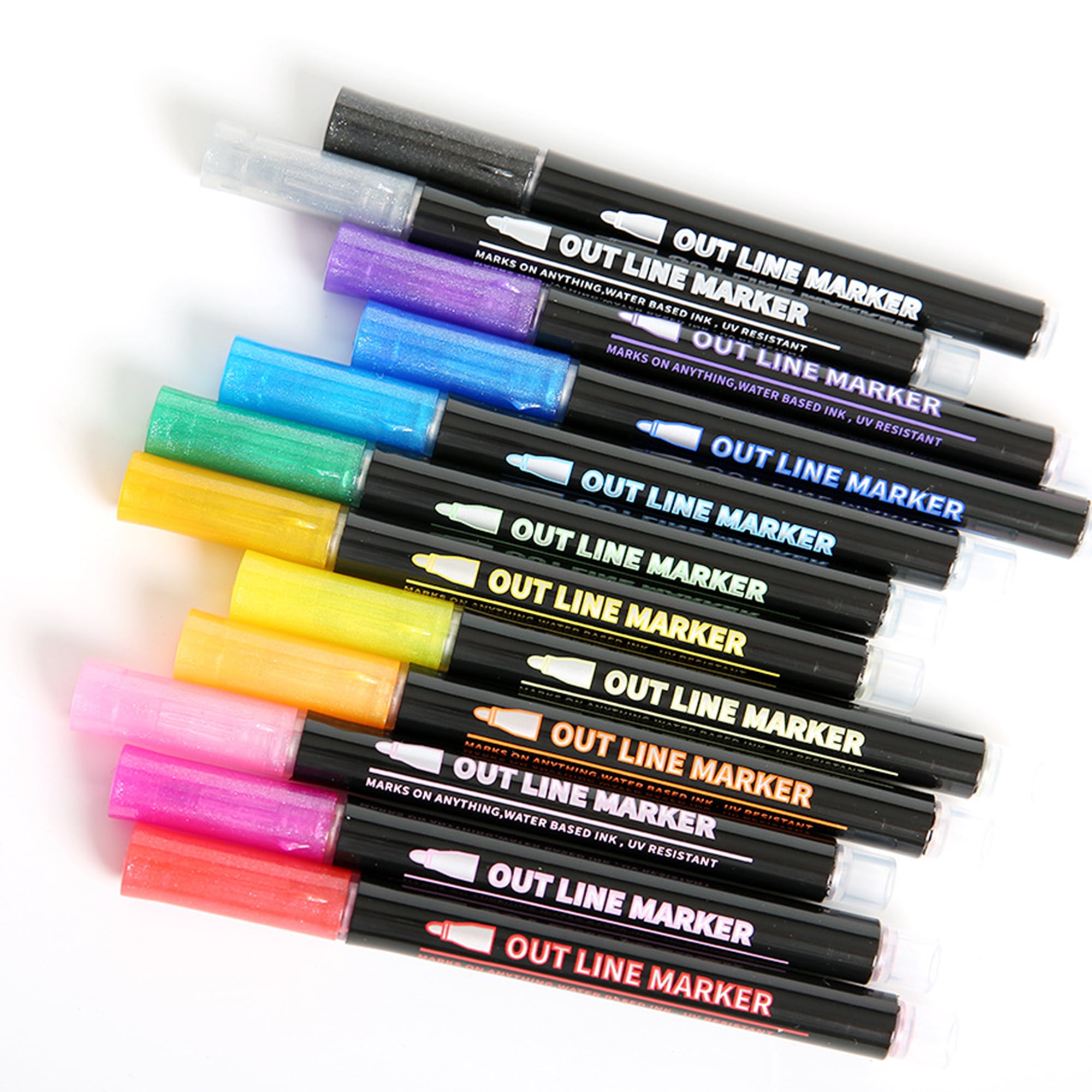 Niantime 24 Color Double Line Outline Marker Pens, Super Squiggles Outline Pens 3mm Thick Doodle Glitter Outline Markers for Kids, Shi