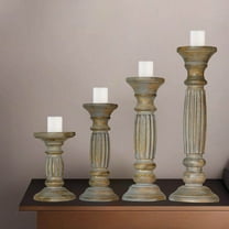 Traditional Gray Wash Eco-friendly Handmade Mango Wood Set Of Four 6",9",12" & 15" Pillar Candle Holder for use, Living Room, Dinning Room, Study Room, Spa, Restaurants, Place Of Worship, etc