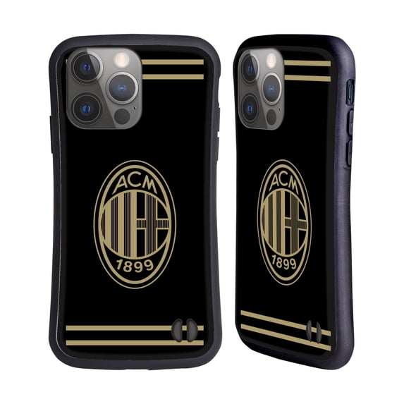 Head Case Designs Officially Licensed AC Milan Crest Black And Gold Hybrid Case Compatible with Apple iPhone 14 Pro