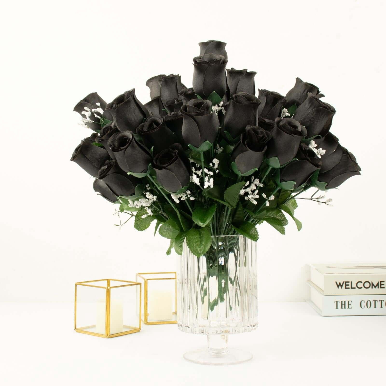 Efavormart 12 Bushes | Black Artificial Premium Silk Flower Rose Bud Bouquets