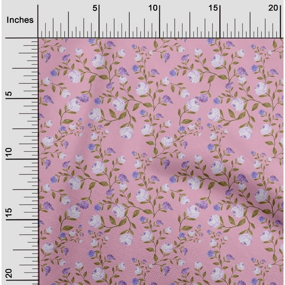 oneOone Silk Tabby Light Pink Fabric Flower & Leaves Watercolor Dress Material Fabric Print Fabric By The Yard 42 Inch Wide