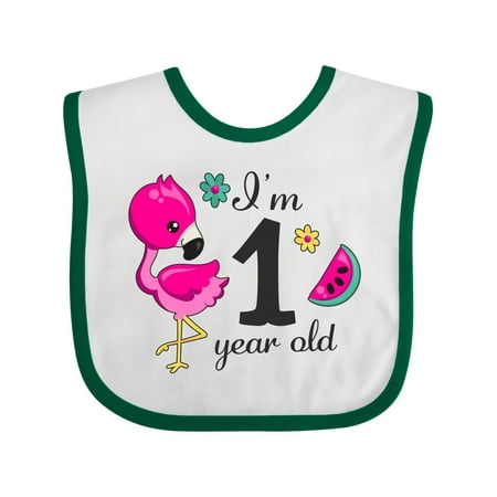 

Inktastic I m 1 Year Old with Flamingo and Flowers Gift Baby Girl Bib