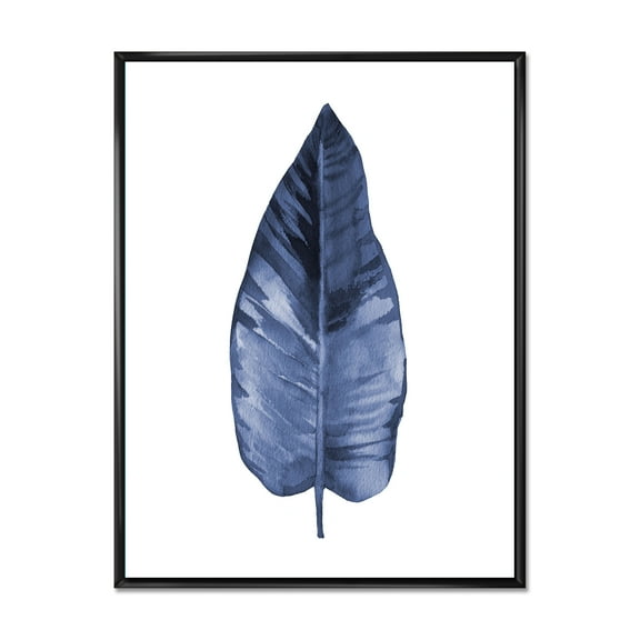 Designart 'Blue Leaf Watercolour On White Background' Traditional Framed Canvas Wall Art Print