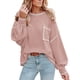 thumbnail image 2 of Blusa de mujer de fibra de poliéster con cuello redondo y hombros caídos, camisa informal de manga larga para mujer para Otoño Invierno Rosa XL, 2 of 6
