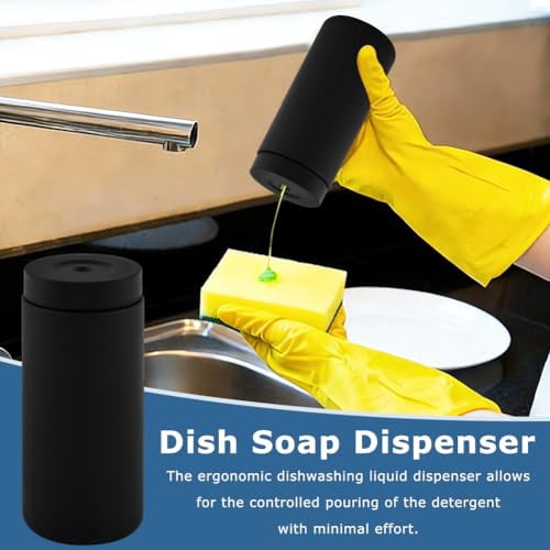 Dish Soap Squeeze Bottle, Silicone Dish Soap Dispenser for Kitchen and Bathroom(Color:Black)