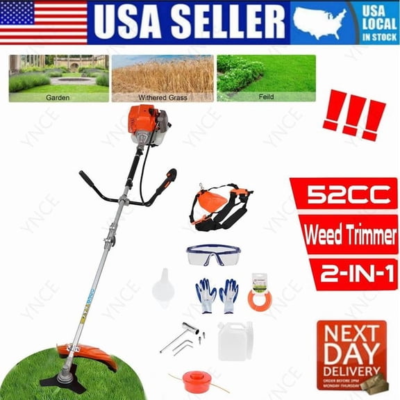 YNCE 52CC Gas String Trimmer & Petrol Hedge Trimmer Cordless, 2 in 1 Full Functioning Gas Lawn Mower Brush Cutter, 2-Stroke Grass Trimmer Cordless String Trimmer Gas Powered Hedge Shears New