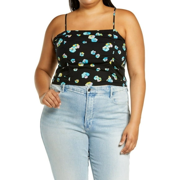BP. Ruched Crop Cami Black Floral Plus Size 2X