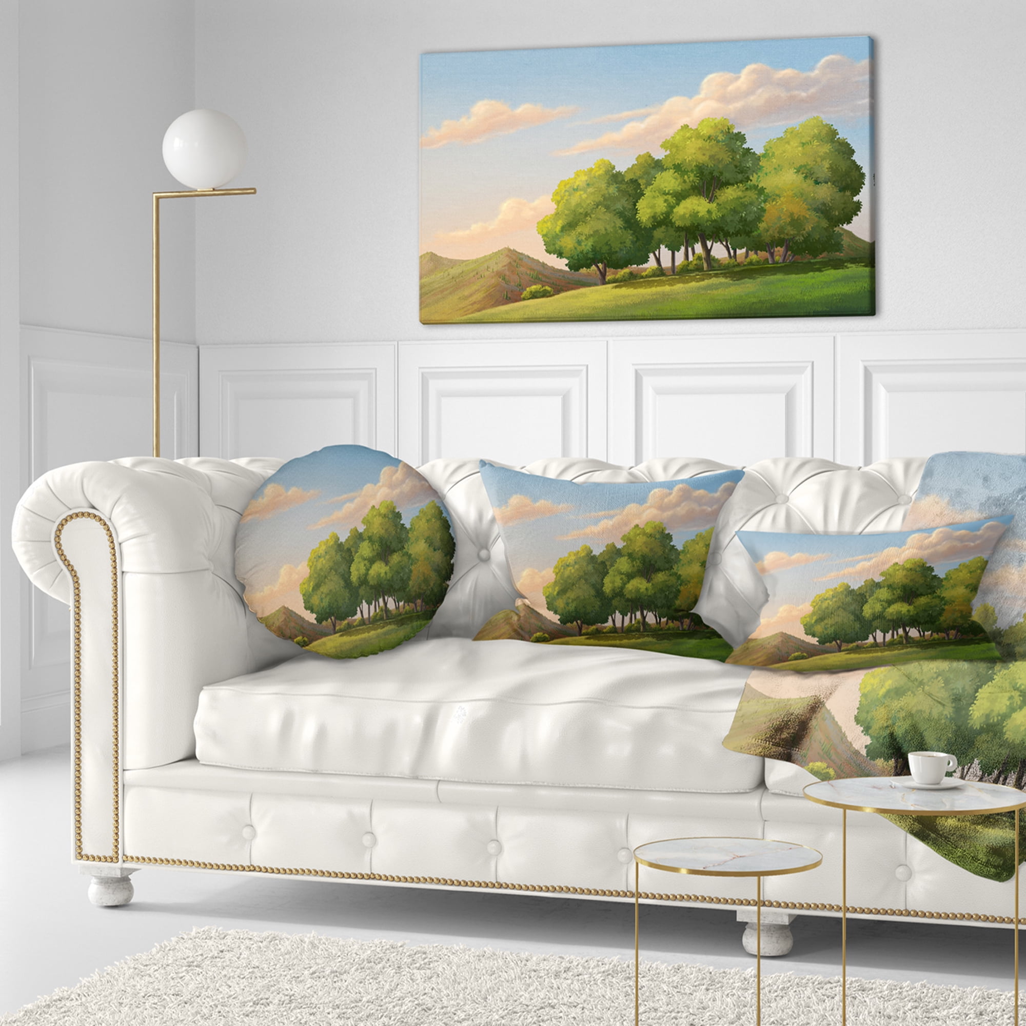 Designart Green Mounds with Green Trees - Landscape Wall Throw Pillow - 12x20