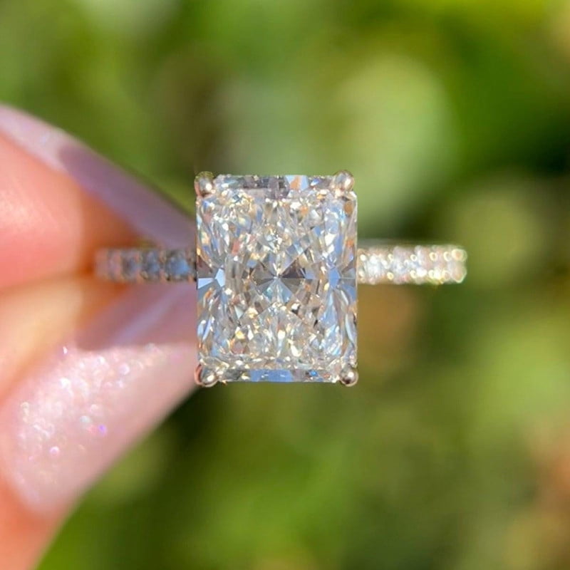 solitaire jewels 2.5CT Radiant Moissanite Hidden Halo Engagement Ring For Women, 18K Yellow Gold