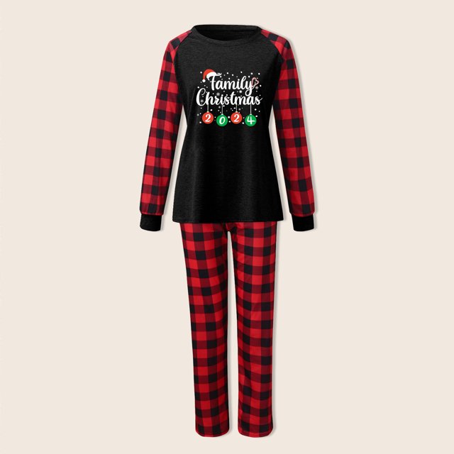 Conjunto de pijama familiar de 2 piezas con estampado a cuadros y manga raglán pantalones superiores ropa de dormir