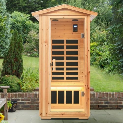 AVAXA Outdoor Far Infrared Old Fir Sauna Room for One Person with LCD Control and Bluetooth Audio