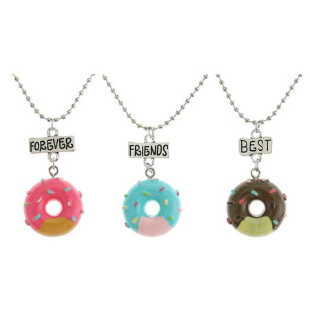Fancyleo 3 Pcs Fashion Cute Lovely Donuts Fresh Pendant Necklace For Students Girls Best Friends Handmade Resin Charm Jewelry