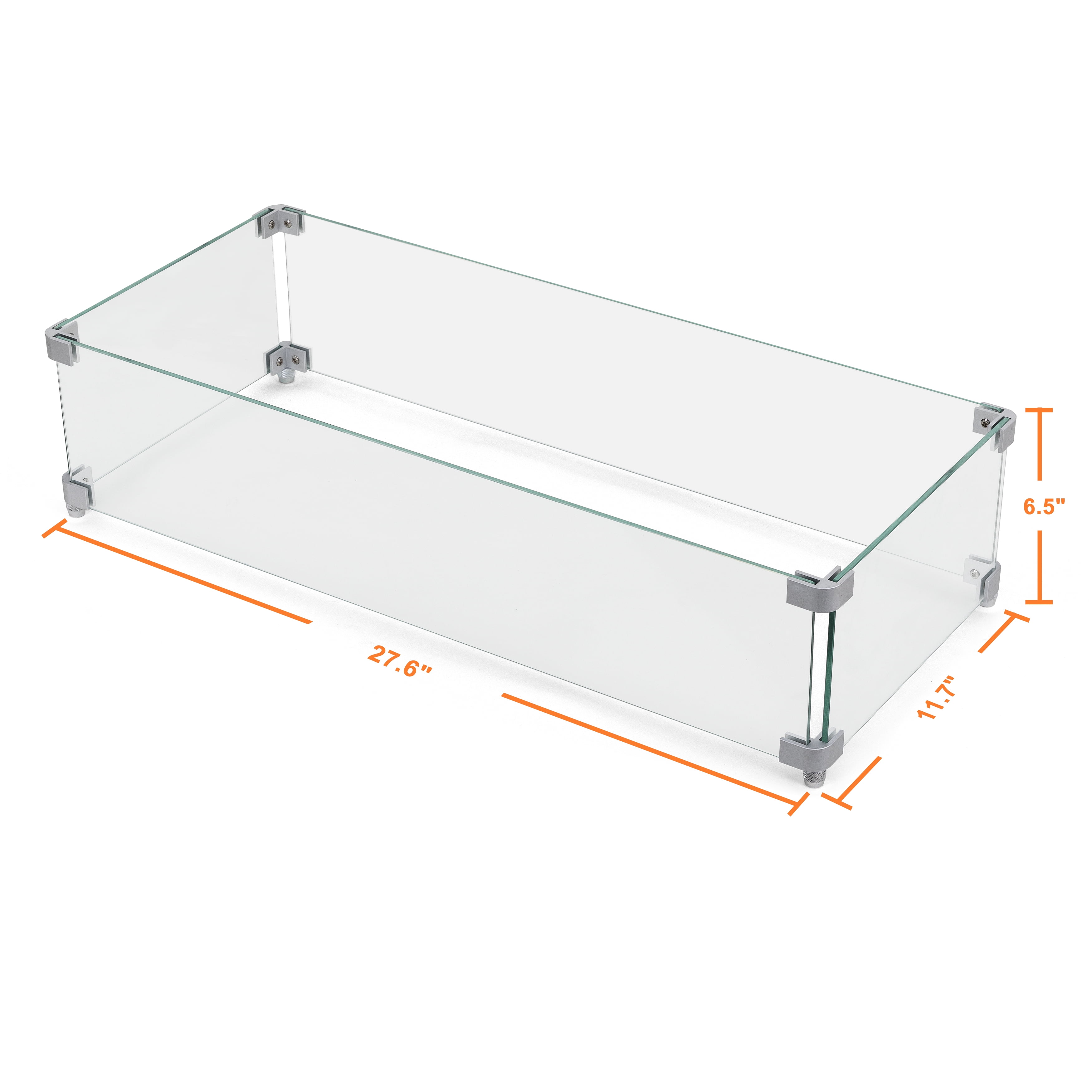 Nuu Garden Fire Pit Glass Wind Guard, Transparent Tempered Glass, Polished Aluminum Brackets, 3M Anti-Slip Pads, Rectangular, for Fire Pit Table