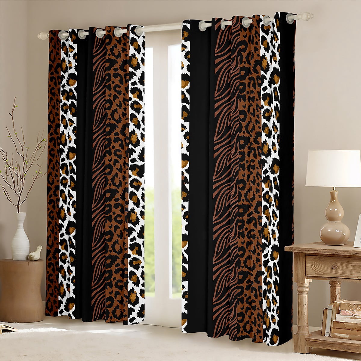 Homewish Fashion Cheetah Print Black Out Curtains, Wildlife Leopard Lover Curtains Pack of 2 (42x63 Each), Modern Art Brown Polkadots Bedroom Curtains, Blackout Curtains Bedroom Decor