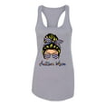 thumbnail image 3 of Autism Awareness Mom Life Messy Hair Bun | Cool Support Neon Print Bandana Mother's Day Ladies Racerback Tank Top, Heather Grey, Medium, 3 of 5