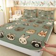 thumbnail image 4 of Manfei Funny Bear Rabbit King Sheets, Zoo Animal Print Bedding, Tan Sage, 4pcs, 1 Flat Sheet, 1 Fitted Sheet and 2 Pillowcases, 4 of 6