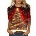 thumbnail image 2 of Tops for Women Plus Size Christmas Print 3/4 Sleeve Round Neck Casual T-shirt Loose Top Multicolor, 2 of 2