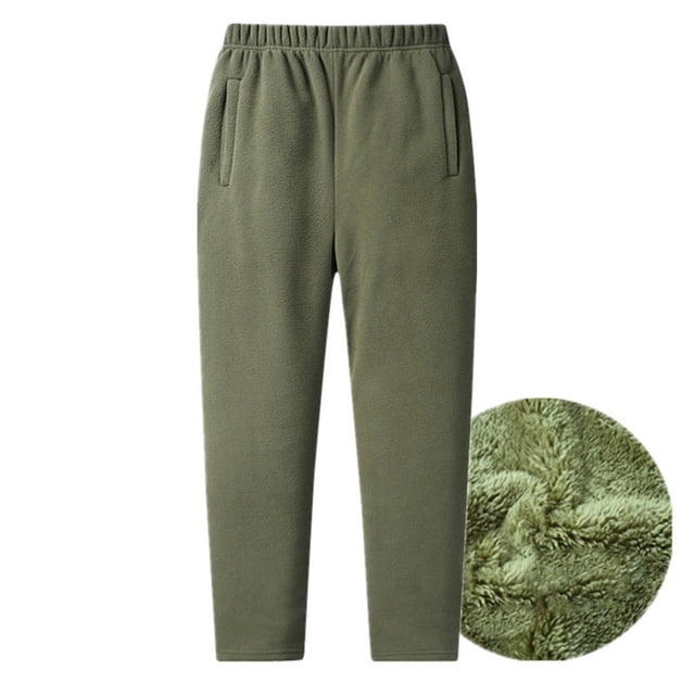 FcBaudy Full Length Pants Man Solid-Color Pocket Drawstring Plush Pocket Outdoor Warm Hiking Thick Fleece Pants Men Polyester Pants