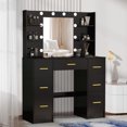 thumbnail image 4 of Caulitar Vanity Table Set with 10 LED Bulbs Hollywood Mirror and 7 Drawers 6 Shelves Vanity Set for Bedroom Black, 4 of 8