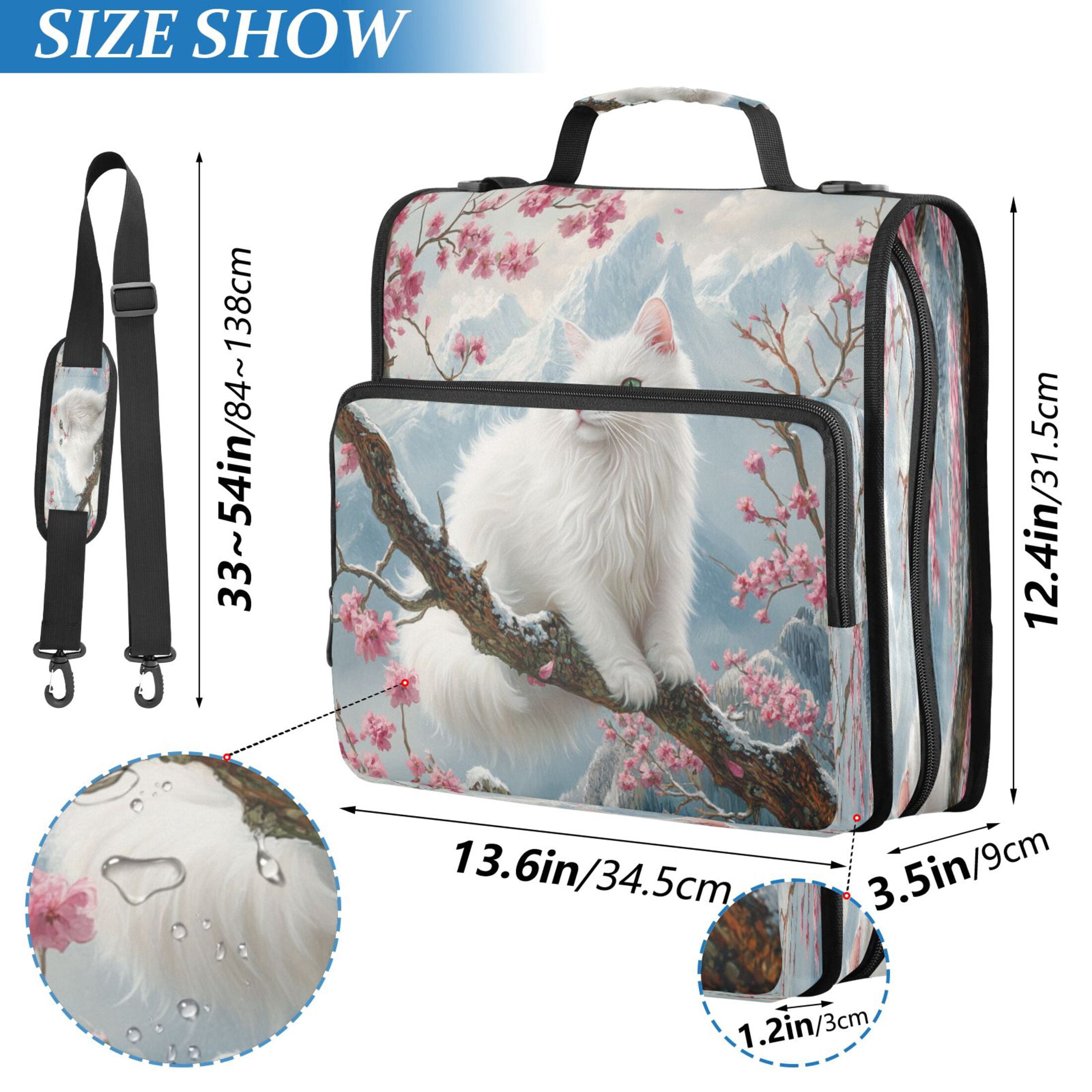 YAZAOO Zipper Binder trapper keeper Documents Organized Design White Cat on Cherry Blossom Branch Printed