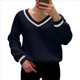 thumbnail image 2 of Suéteres de Cuello en V para Mujer, Jerseys de Punto Ligeros de Larga, Tops Azul Real Oscuro L, 2 of 7