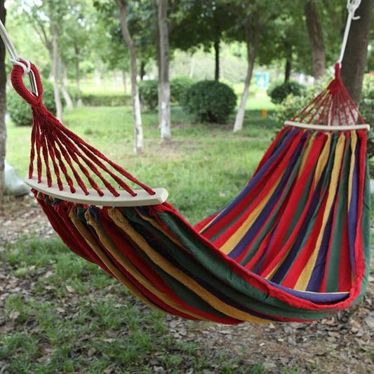Portable Canvas Hammock Anti Tip with Wood Balance Bar Double Camping Hammock 2 Person with Tree Straps Heavy Duty Outdoor Hammock for Backyard Patio Hiking