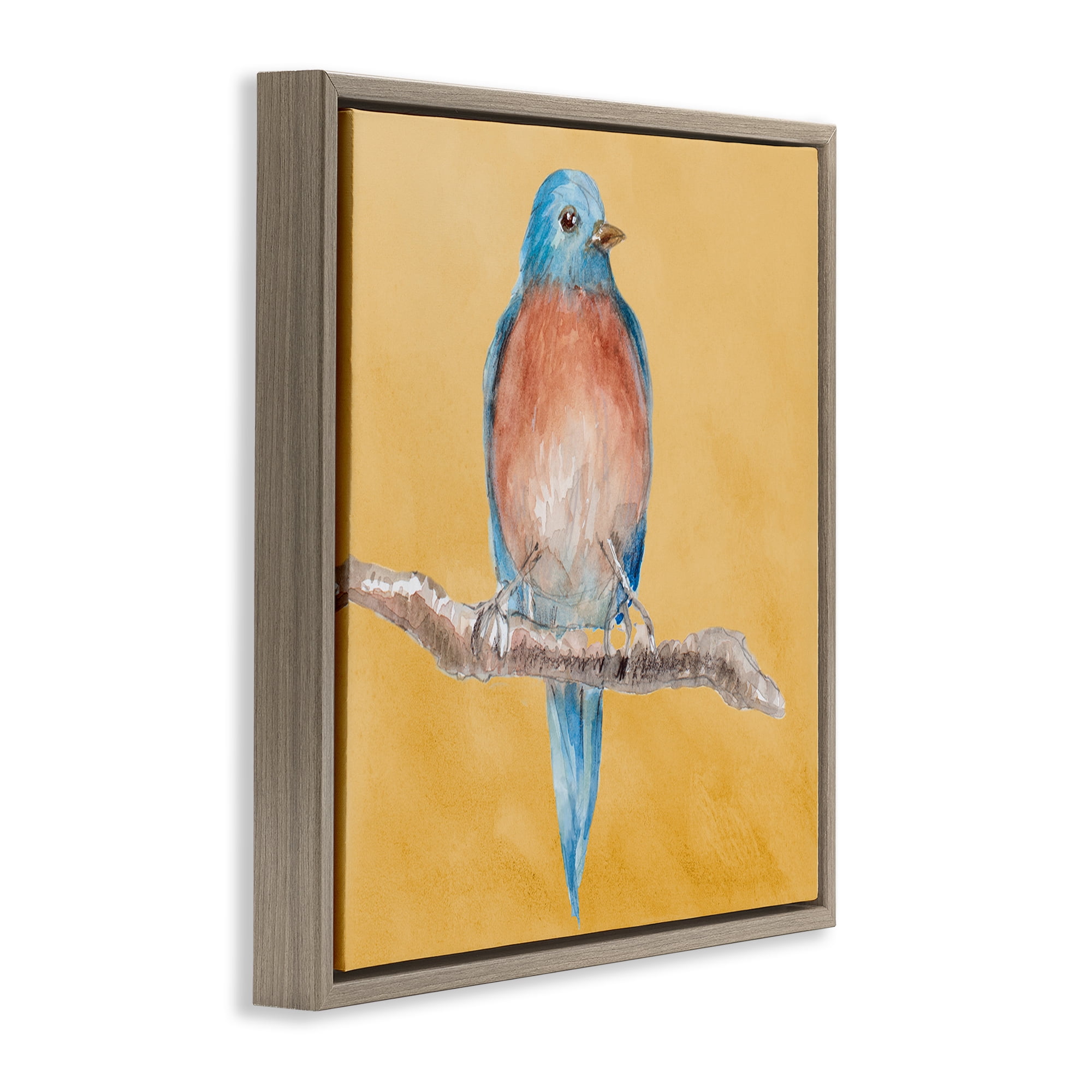 Stupell Industries Traditional Bluebird Perched Animals & Insects Painting Brown Floater Framed Canvas Art Print Wall Art, 25 x 25