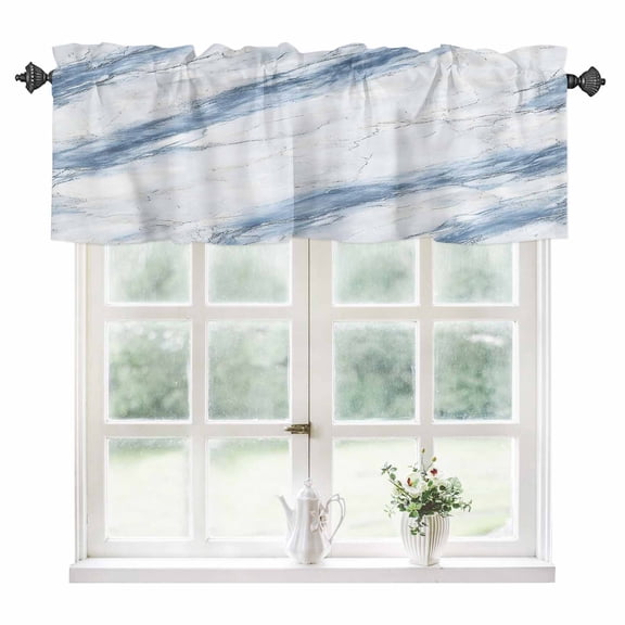 Blue Grey Marble Kitchen Valances for Windows 42x18 Inch Kitchen Curtains Valances Rod Pocket Vintage Abstract Modern Art Crack Bathroom Window Valances for Window Treatment Decor