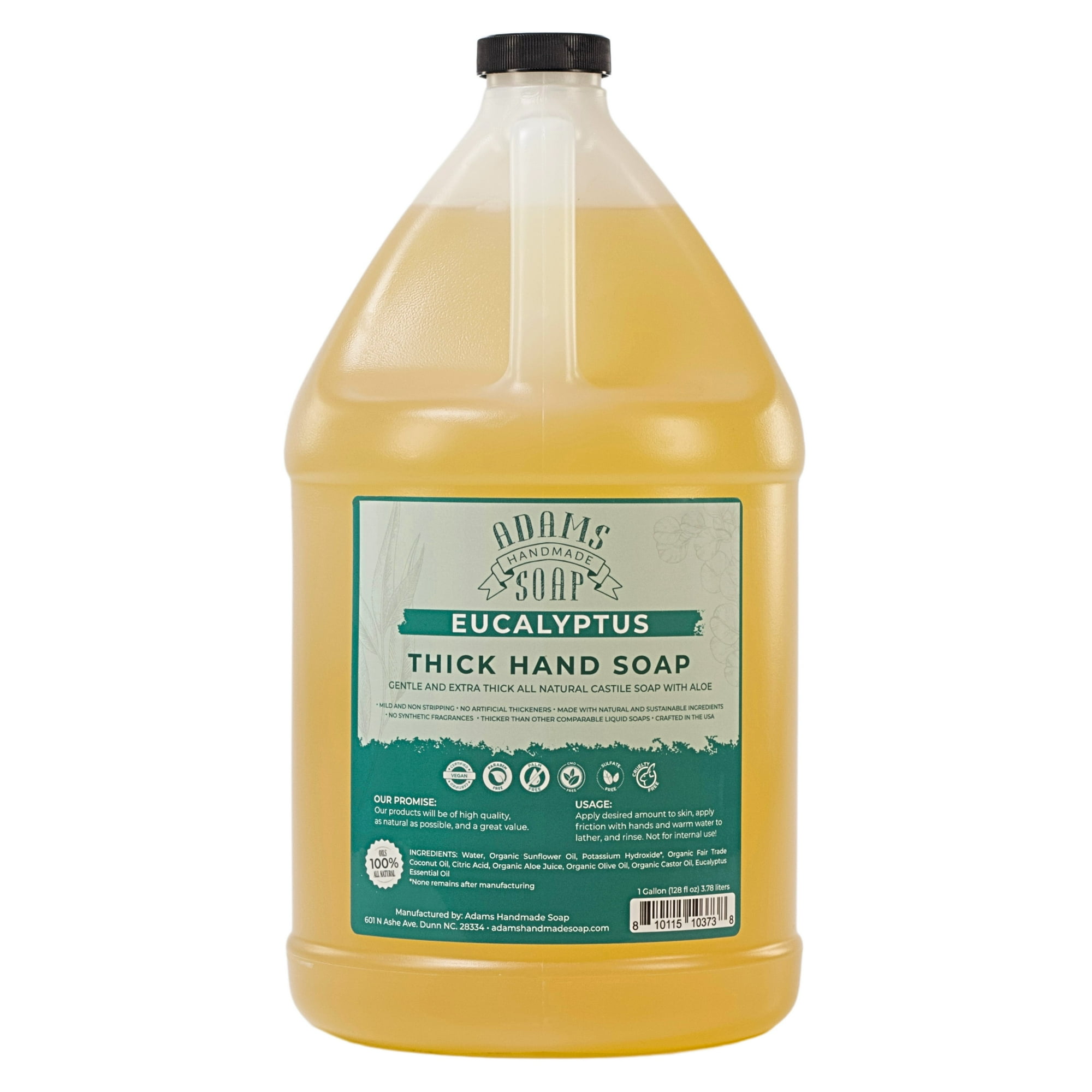 Eucalyptus Organic Liquid Castile Hand Soap 1 Gallon Refill Adams Handmade Soap