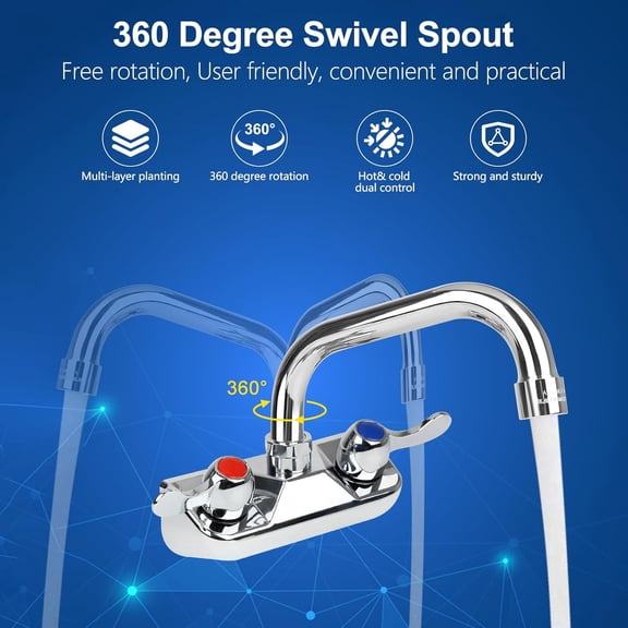 4" Center Commercial Hand Sink Faucet with 6" Swivel Spout, Dual Lever Handles Utility Wall Mount Kitchen Sink Faucet for Bar, 1/2" NPT Male Inlet, Brass Constructed, Chrome