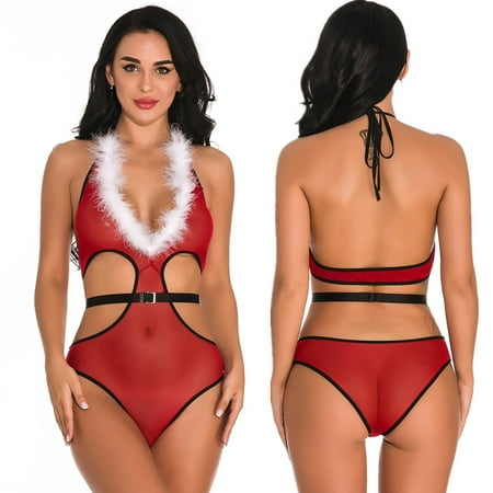 

〖Yilirongyumm〗 Red S Women s Trousers Suit Women Christmas One-Piece Lingerie Plush Deep V Teddy Close-Fitting Backless Camisole Mini Underwear Bodysuit
