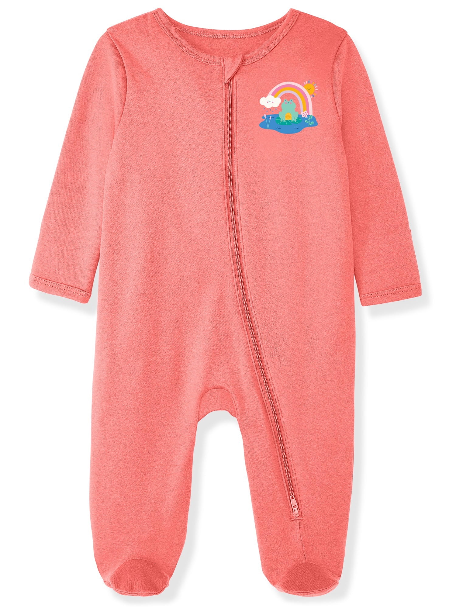 Garanimals Baby Girl Cotton Footed Sleep & Play Pajamas, Graphic Prints, 2-Pack, Sizes Newborn - 9M