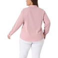 thumbnail image 3 of Agnes Orinda Women's Plus Size Tie V Neck Long Sleeve Wear-to-Work Chiffon Shirt 1X Pink, 3 of 6