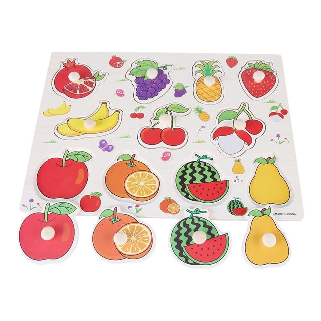 Khall Number/Animal/Fruit Wooden Cognitive Knob Puzzle Kids Educational Learning Toy with Hand Grip,Educational Cognitive Puzzle,Knob Puzzle Toy