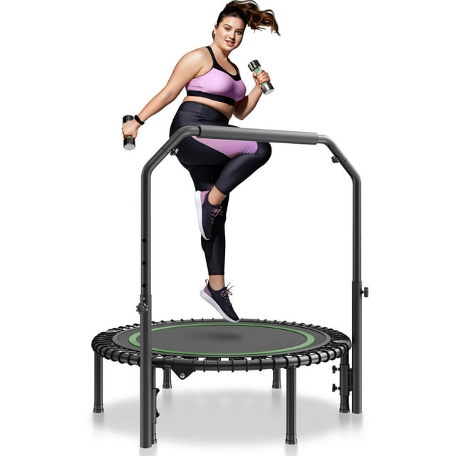 STAWAY Trampoline D\'entraînement Physique Pliable Mini de 40 Pouces pour Adultes - Capacité de 330 lbs, Poignée Réglable, Élastiques Haute Résistance, Rangement Facile, Installation Rapide