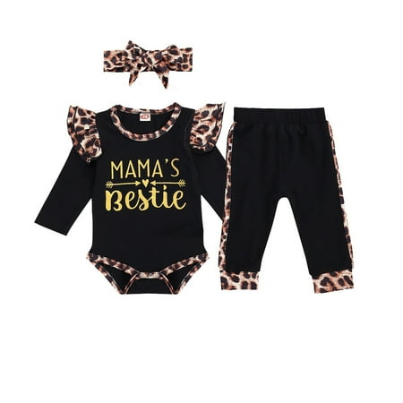 

Newborn Infant Long Sleeve Letter Print Romper High Waist Trousers Bow Headband