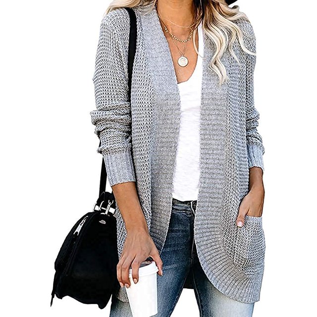 Women's Long Sleeve Open Front Cardigan Sweaters Lightweight Soft Knit Drape Outerwear with Pockets