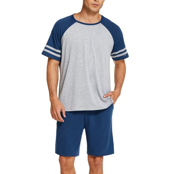 Ekouaer Mens Pajama Short Sets Short Sleeve Crewneck Pajama Lounge Set Raglan Sleepwear