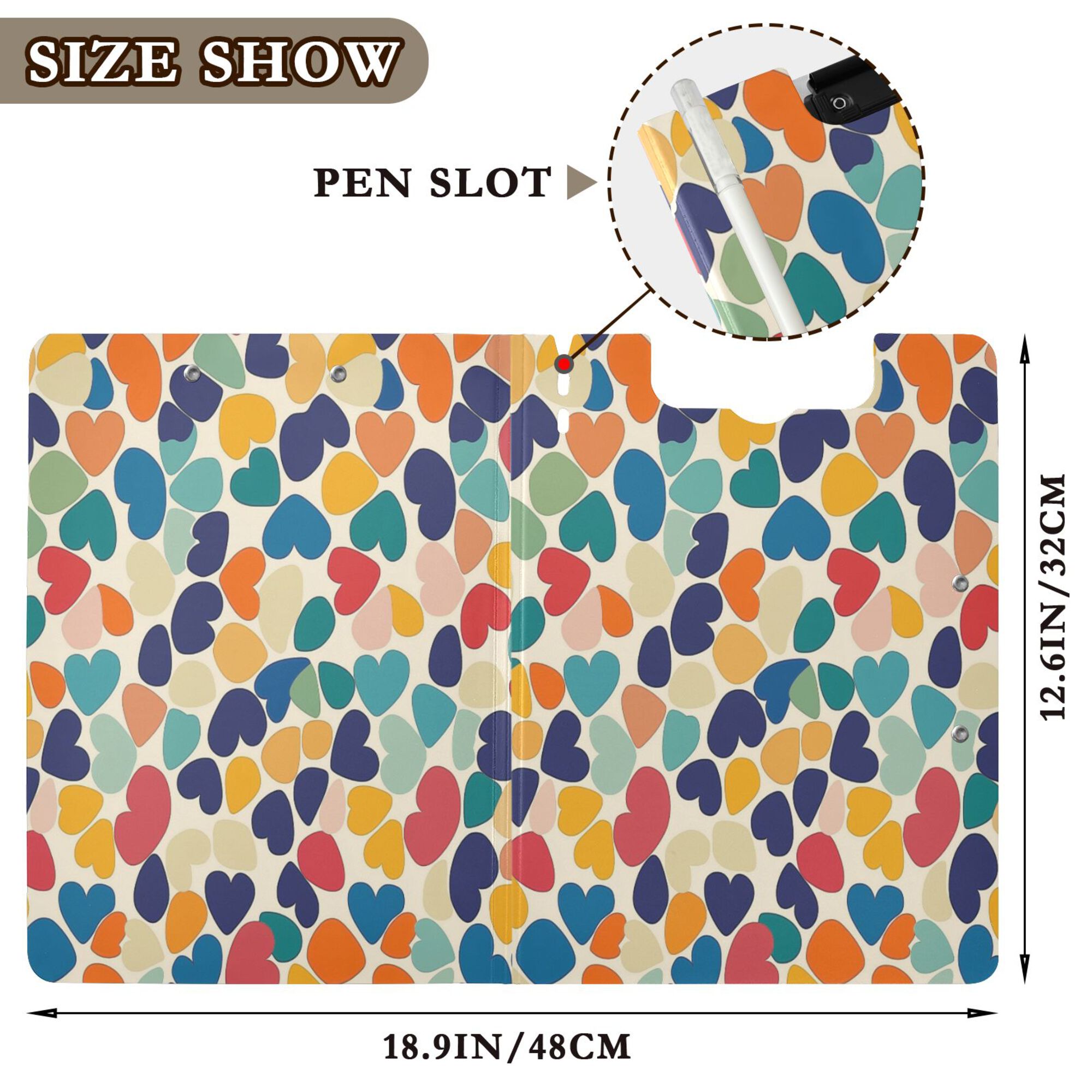 FORMRS A4 Clipboard Folder with Pen Holder Horizontal Foldable School Office Binder, Colorful Clover Pattern