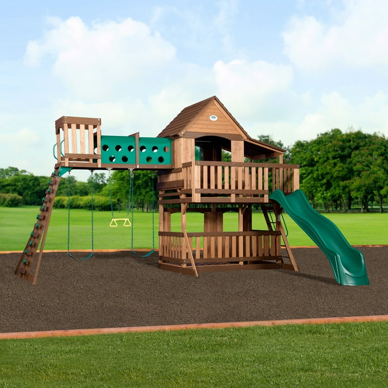 Backyard Discovery Wooden Kids Playhouse, Woodridge Elite Swing
