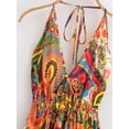 thumbnail image 2 of Vintage Women Floral Print Open Back Sexy Beach Bohemian Maxi Dress Lady High-Low Tassel Strapless Vacation Summer Boho Dress, 2 of 6