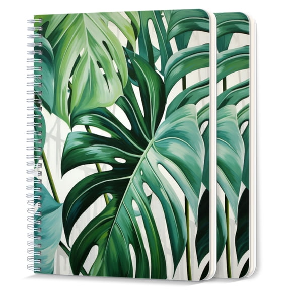 Spiral Notebook,College Ruled Journal,8.26" x 5.71" 50 Sheets/100 Pages,2 Pack - Large Monstera Leaves With White Background