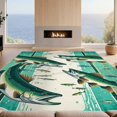 thumbnail image 2 of Design&I 8'x10' Washable Area Rug Fishing Bass And Pike Lake Scene With Wildlife Lure Border Design for King Size Bedroom, Under Bed, Sleek Flatweave Pet Friendly, 2 of 7