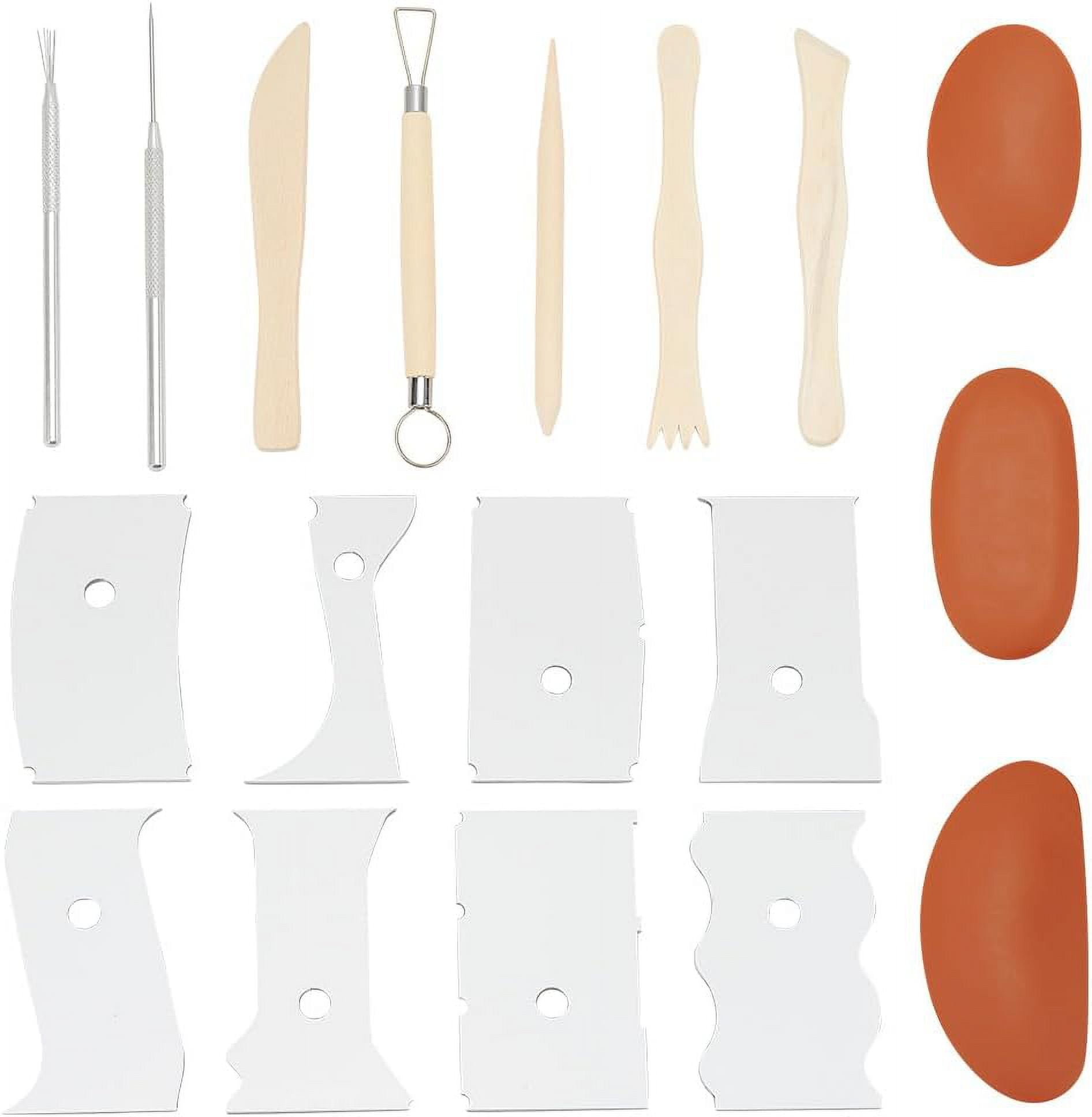 8Pcs Profile Rib Bundle Pottery Shaper Tool Set for Ceramic Cups Bowl DIY Craft Making (Equipped with 2Pcs Clay Sculpture Needle Tool 3Pcs Oval DIY Silicone Molds 5pcs Clay Knife Tools)